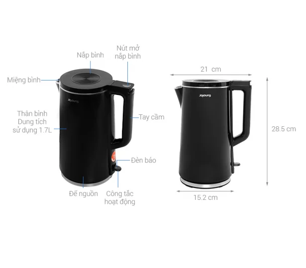 Ấm Đun Siêu Tốc Joyoung JEK-588 Màu Đen 1.7 Lít