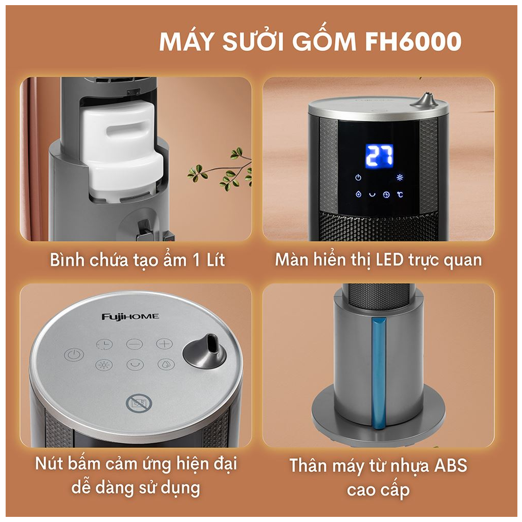 Quạt Sưởi Gốm Tích Hợp Tạo Ẩm Fujihome FH6000 5