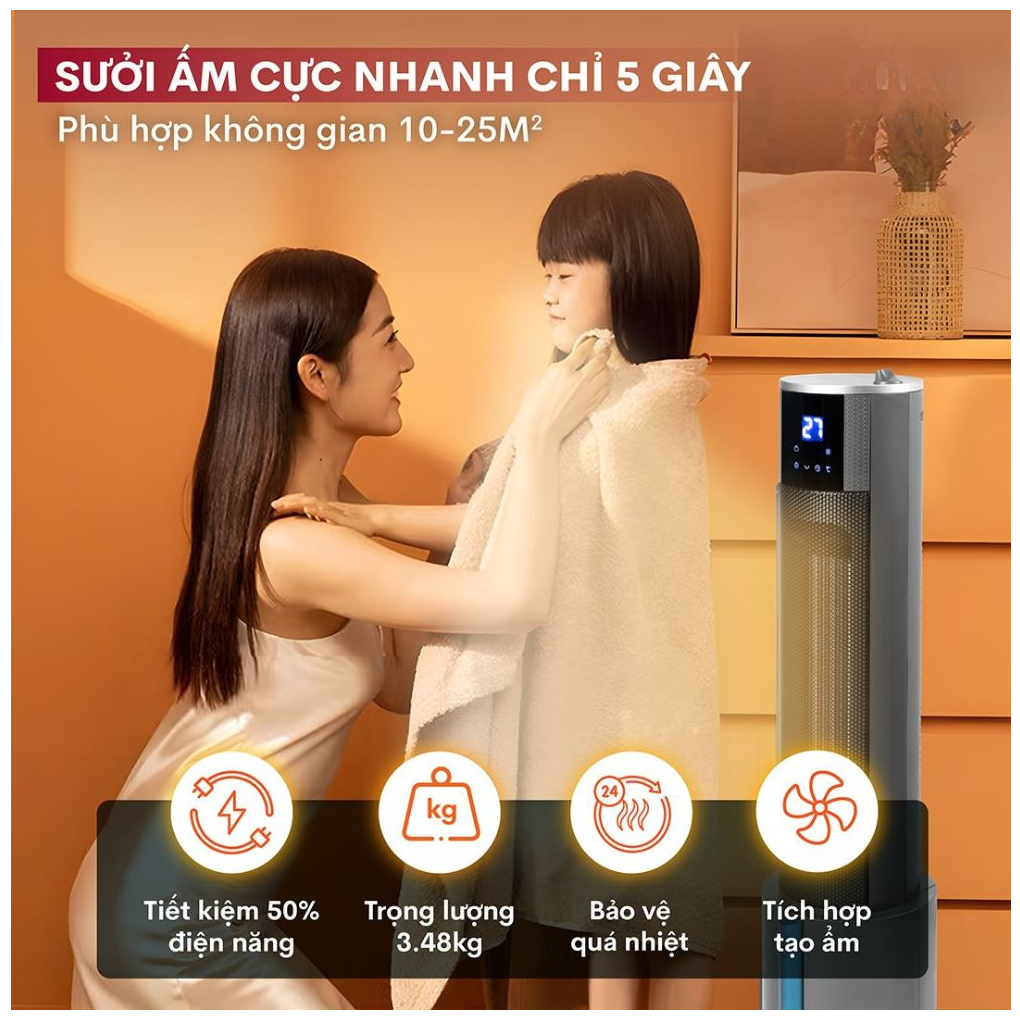 Quạt Sưởi Gốm Tích Hợp Tạo Ẩm Fujihome FH6000 6