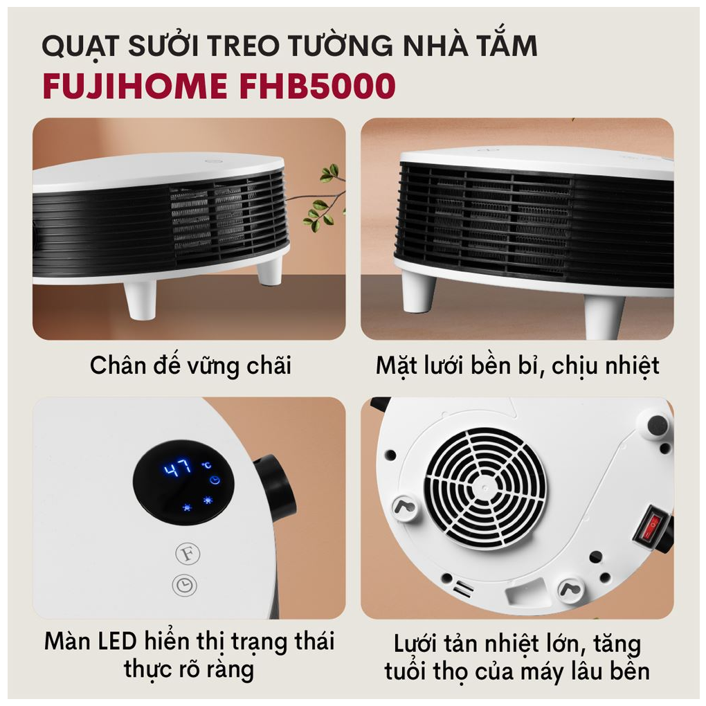Quạt Sưởi Treo Tường Nhà Tắm Fujihome FHB5000 4
