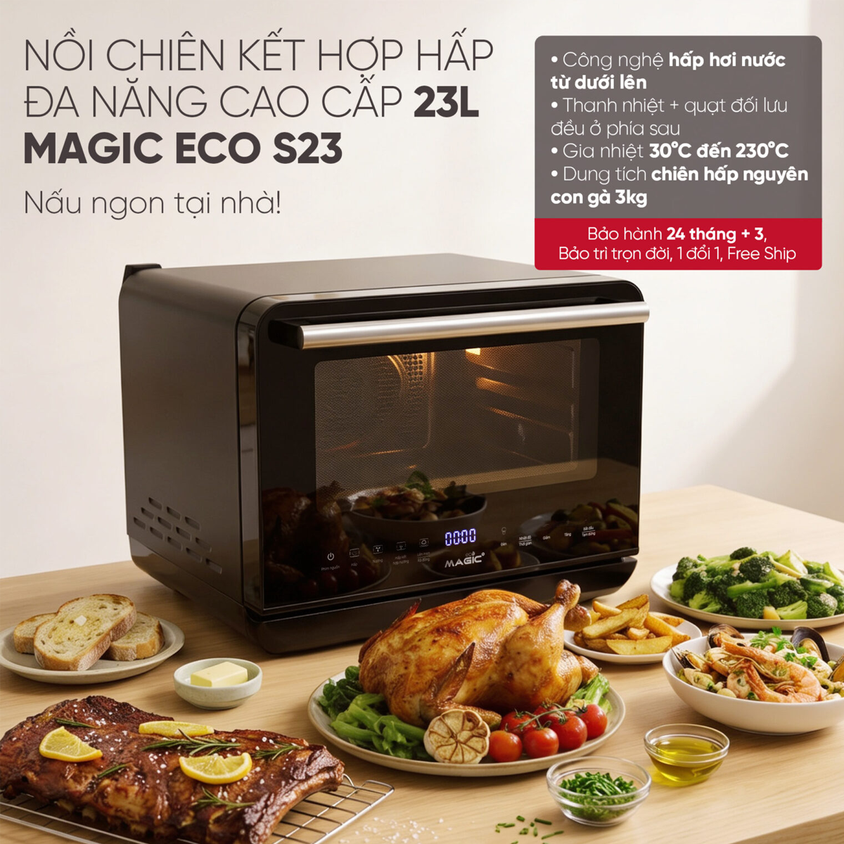 Nồi Chiên Không Dầu Kết Hợp Hấp Cao Cấp Magic Eco S-23 3