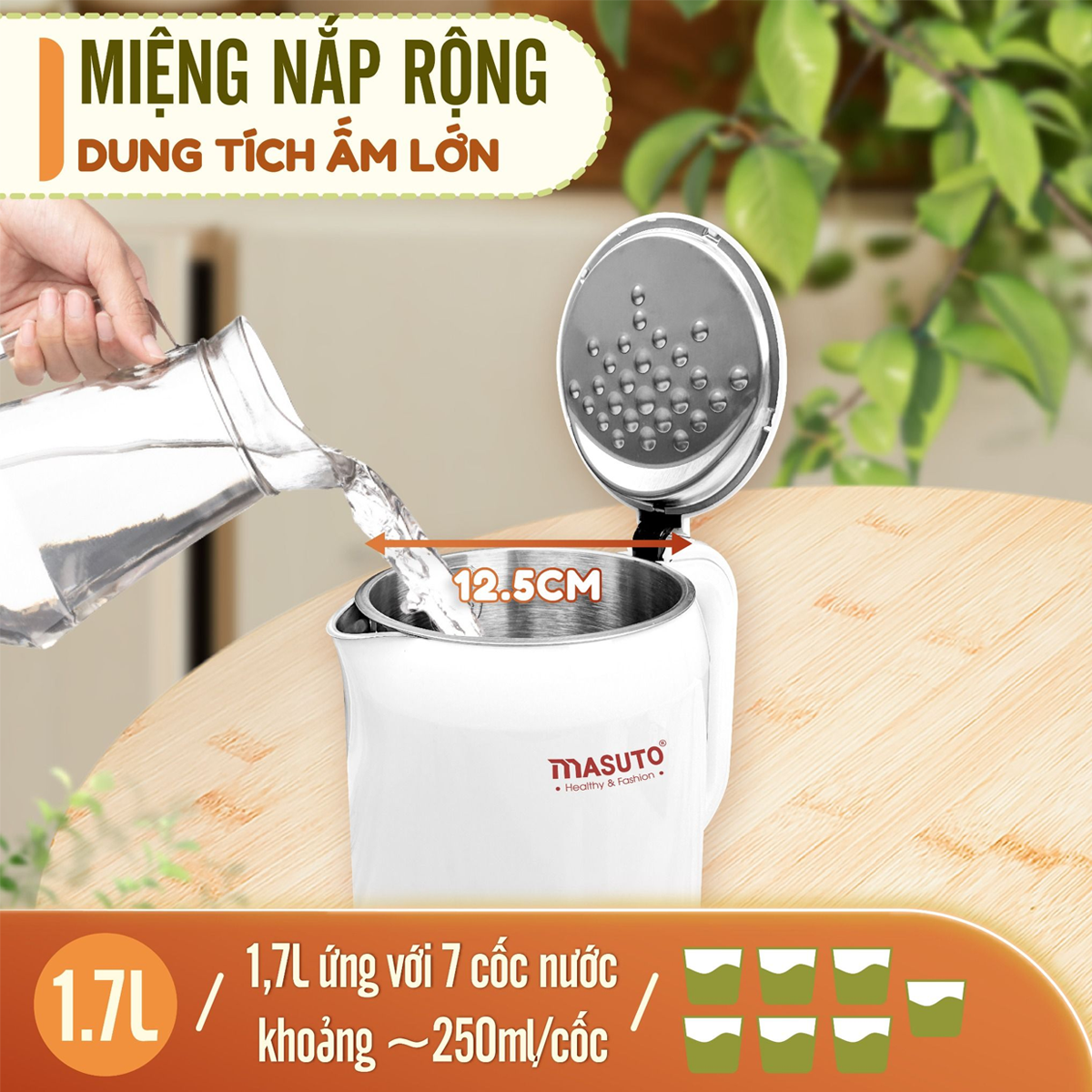 Ấm Đun Siêu Tốc 2 Lớp Masuto MSNAMI 1.7 Lít 1