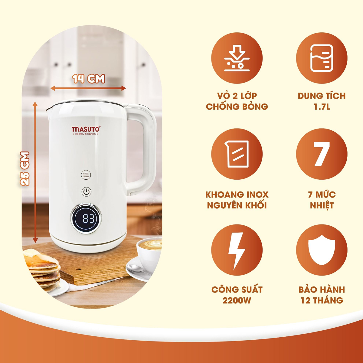 Ấm Đun Siêu Tốc 2 Lớp Masuto MSNAMI 1.7 Lít 8