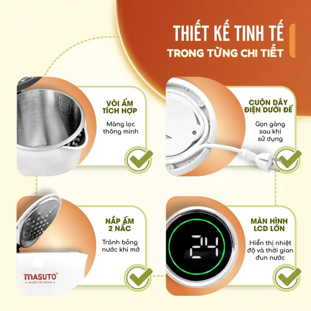 Ấm Đun Siêu Tốc 2 Lớp Masuto MSNAMI 1.7 Lít