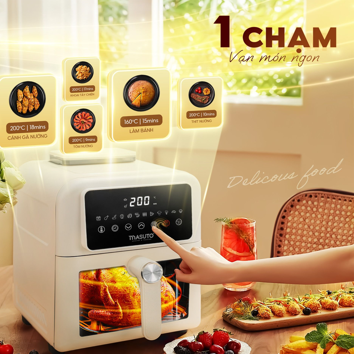 Nồi Chiên Không Dầu Phun Sương Hơi Nước Masuto MSKing 6.0 Lít 7