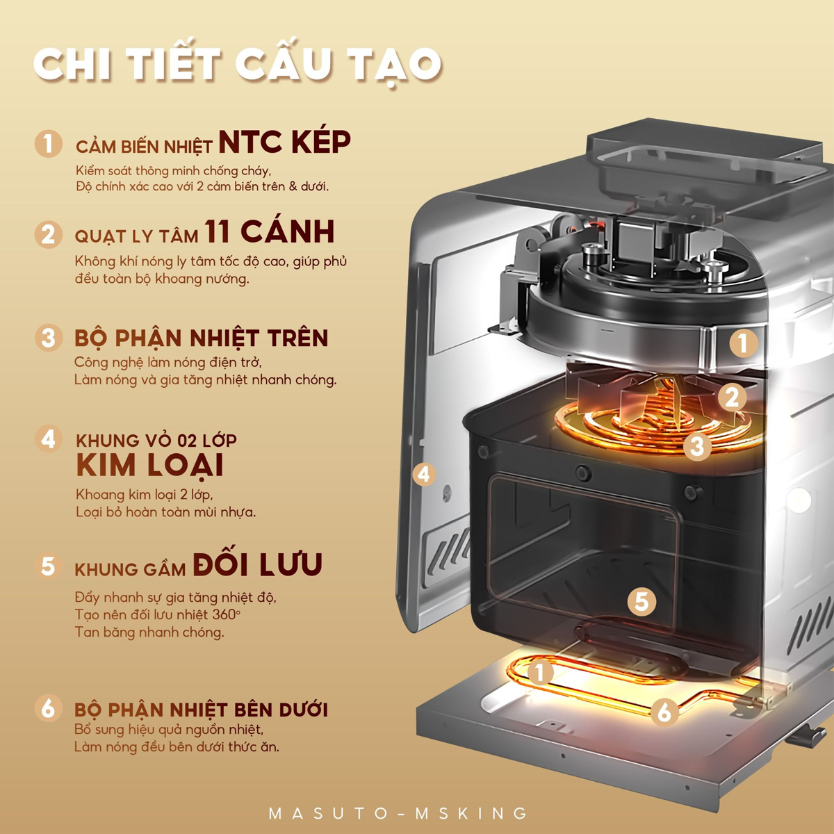 Nồi Chiên Không Dầu Phun Sương Hơi Nước Masuto MSKing 6.0 Lít 8