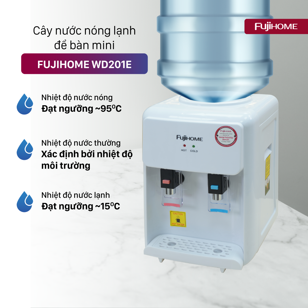 Cây Nước Nóng Lạnh Để Bàn Mini Fujihome WD201E 1