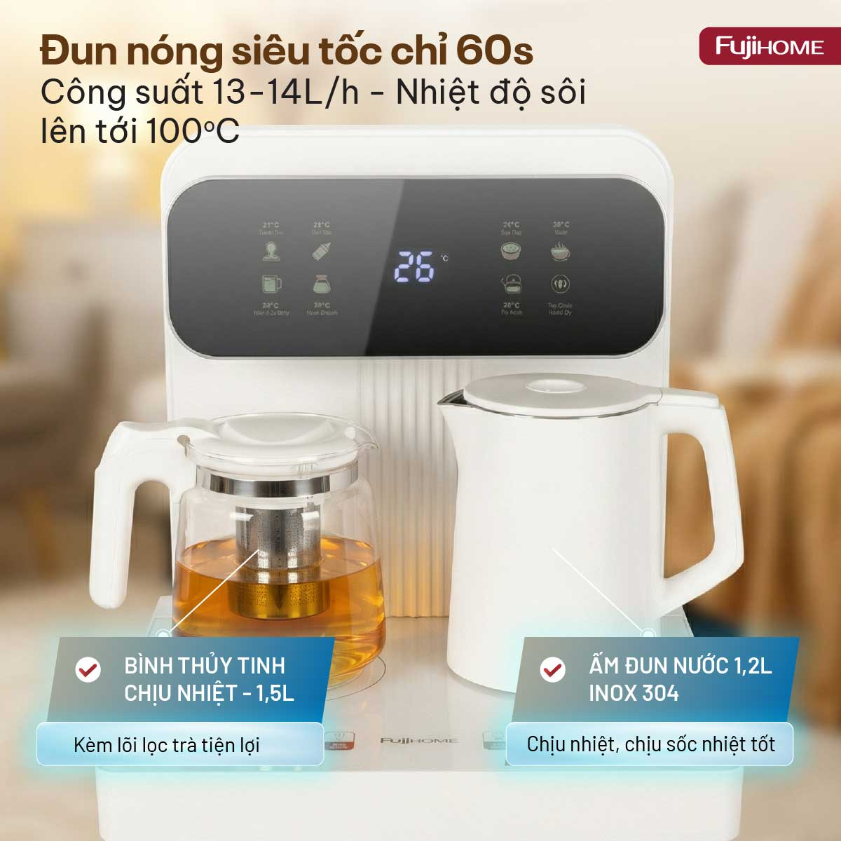 Cây Nước Nóng Lạnh Kết Hợp Bàn Pha Trà Cafe Fujihome TB237N 2