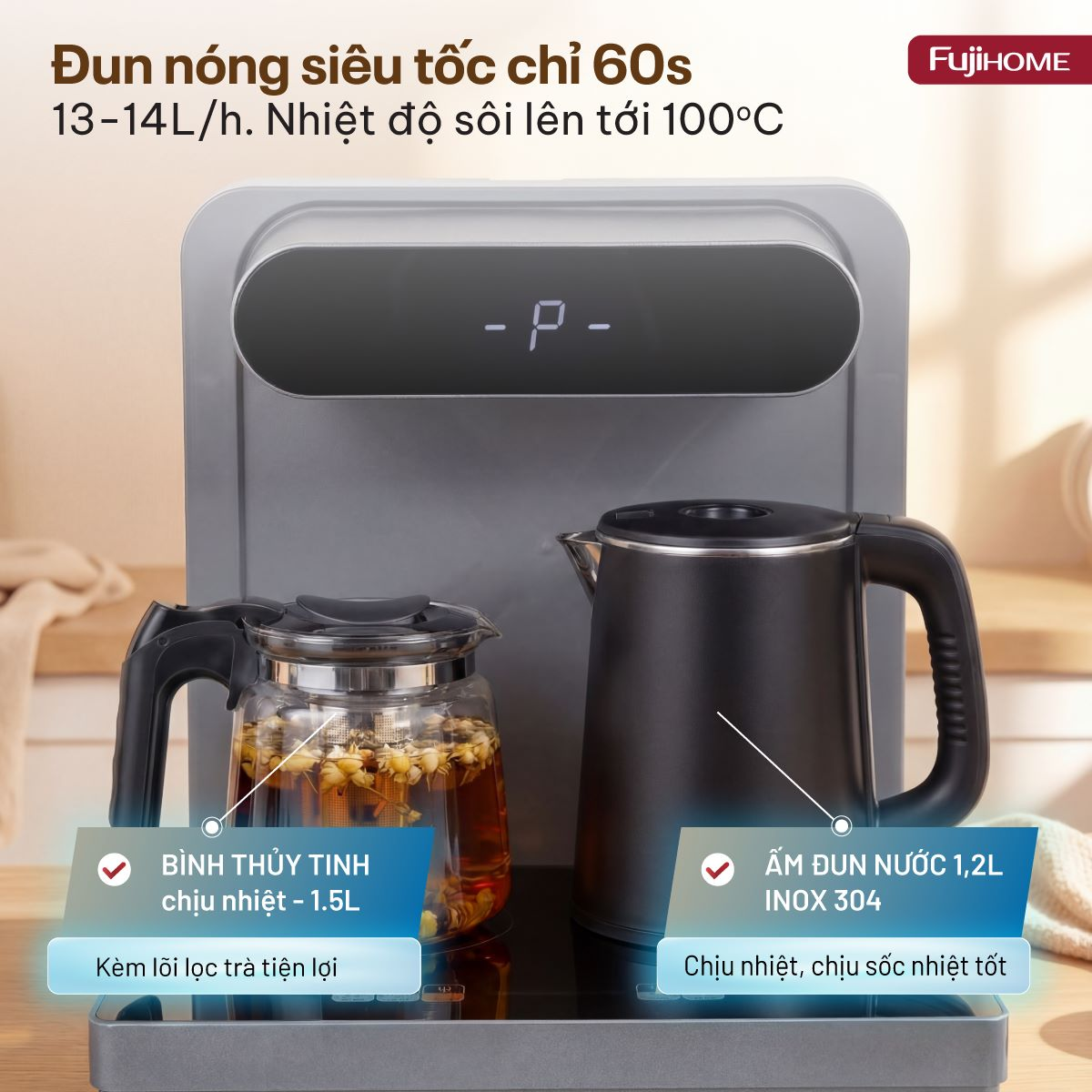 Cây Nước Nóng Lạnh Kết Hợp Bàn Pha Trà, Cafe Fujihome TB392N 4