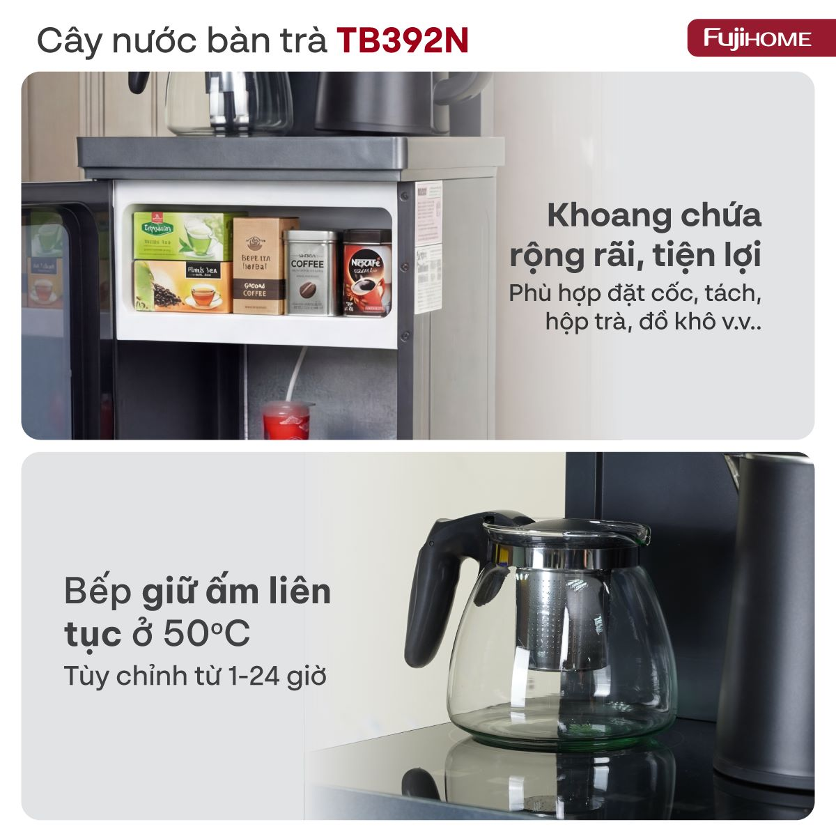 Cây Nước Nóng Lạnh Kết Hợp Bàn Pha Trà, Cafe Fujihome TB392N 7