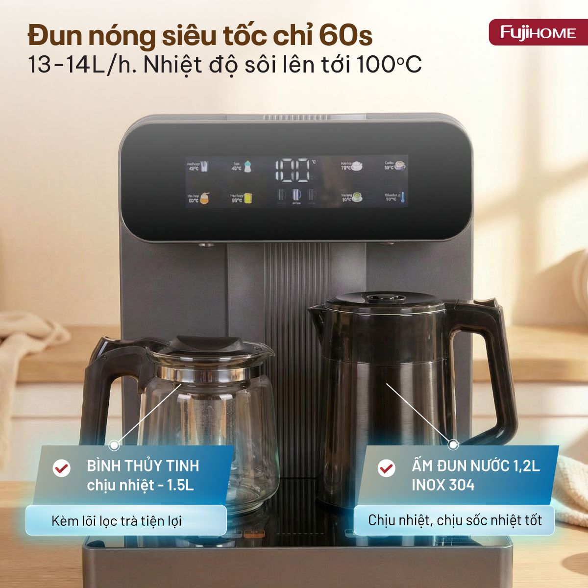 Cây Nước Nóng Lạnh Kết Hợp Bàn Pha Trà, Cafe Fujihome TB243AN 5