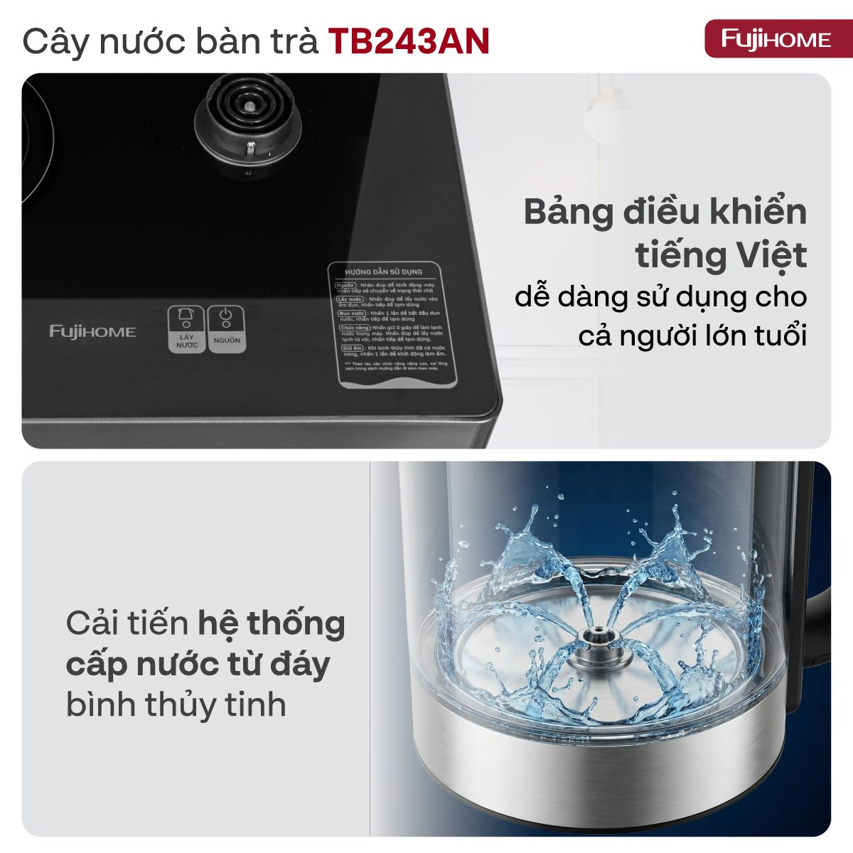 Cây Nước Nóng Lạnh Kết Hợp Bàn Pha Trà, Cafe Fujihome TB243AN 7