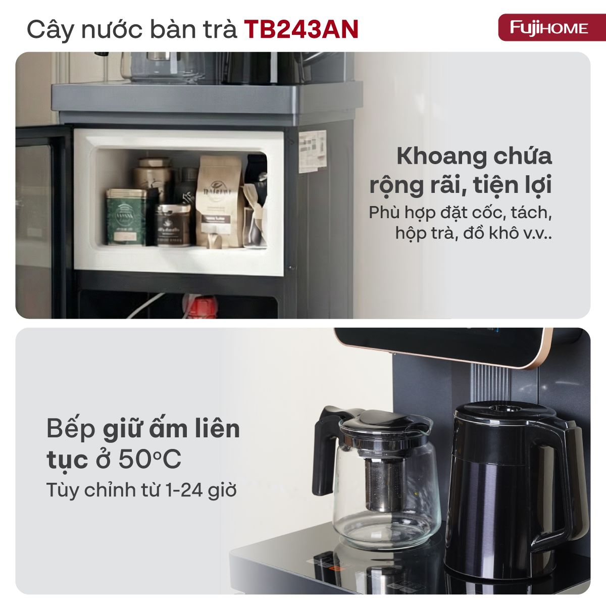 Cây Nước Nóng Lạnh Kết Hợp Bàn Pha Trà, Cafe Fujihome TB243AN 8