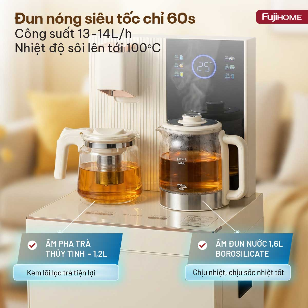 Cây Nước Bàn Trà Cao Cấp Có Ngăn Khử Khuẩn UV Fujihome TB238N-UV 3