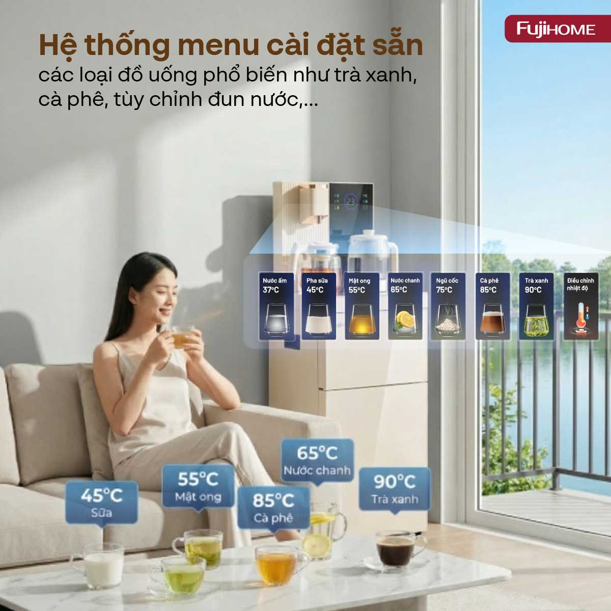 Cây Nước Bàn Trà Cao Cấp Có Ngăn Khử Khuẩn UV Fujihome TB238N-UV 5