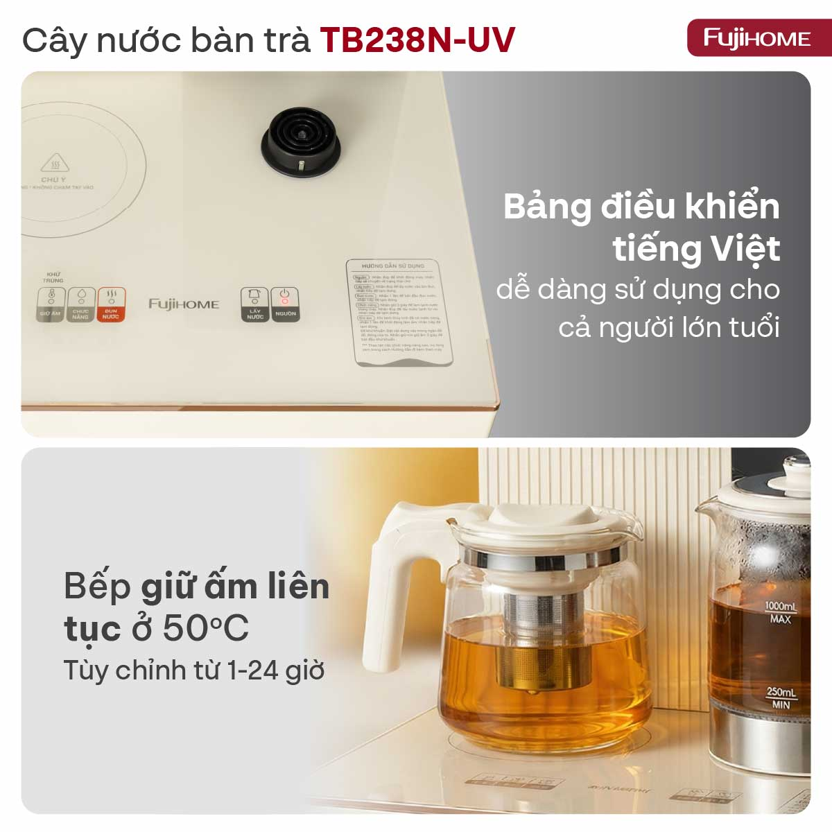 Cây Nước Bàn Trà Cao Cấp Có Ngăn Khử Khuẩn UV Fujihome TB238N-UV 6