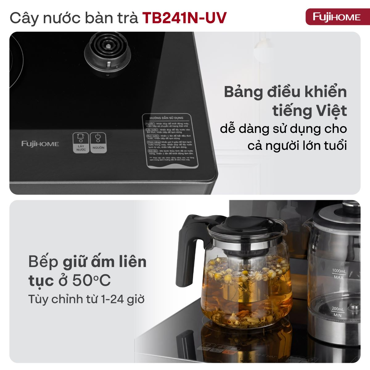 Cây Nước Nóng Lạnh Có Ngăn Khử Khuẩn UV Fujihome TB241N-UV 8