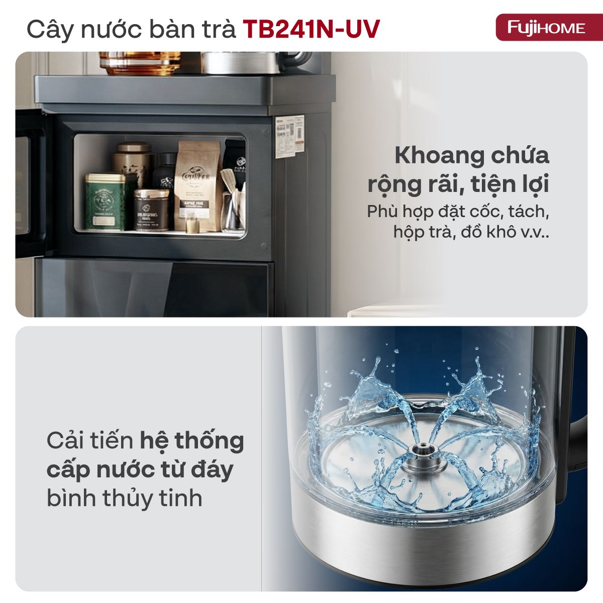Cây Nước Nóng Lạnh Có Ngăn Khử Khuẩn UV Fujihome TB241N-UV 9