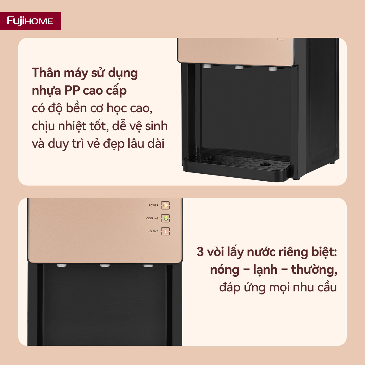 Cây Nước Nóng Lạnh Để Bàn Mini 3 Vòi Fujihome WD07E 5