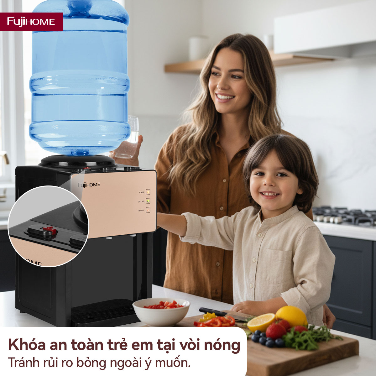 Cây Nước Nóng Lạnh Để Bàn Mini 3 Vòi Fujihome WD07E 6