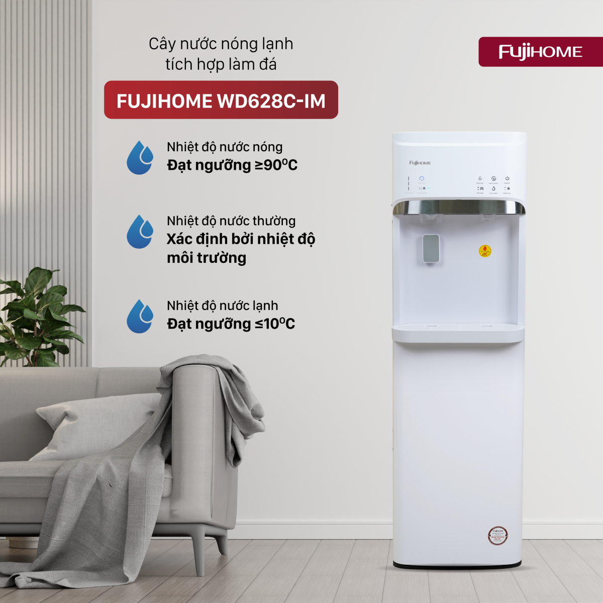 Cây Nước Nóng Lạnh Bình Âm Kèm Chức Năng Làm Đá Fujihome WD628C-IM 1