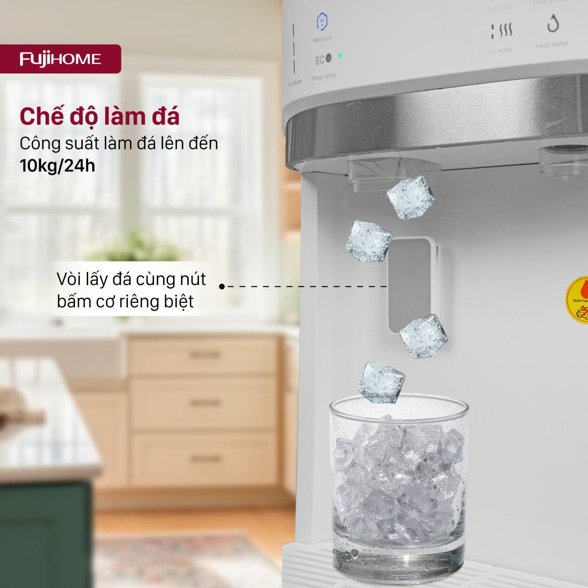 Cây Nước Nóng Lạnh Bình Âm Kèm Chức Năng Làm Đá Fujihome WD628C-IM 3