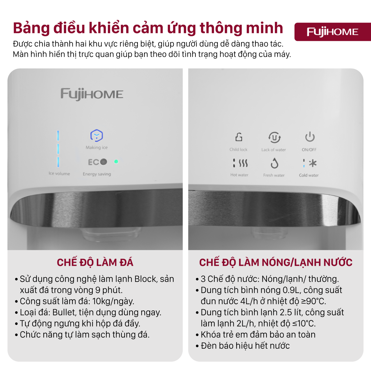 Cây Nước Nóng Lạnh Bình Âm Kèm Chức Năng Làm Đá Fujihome WD628C-IM 4