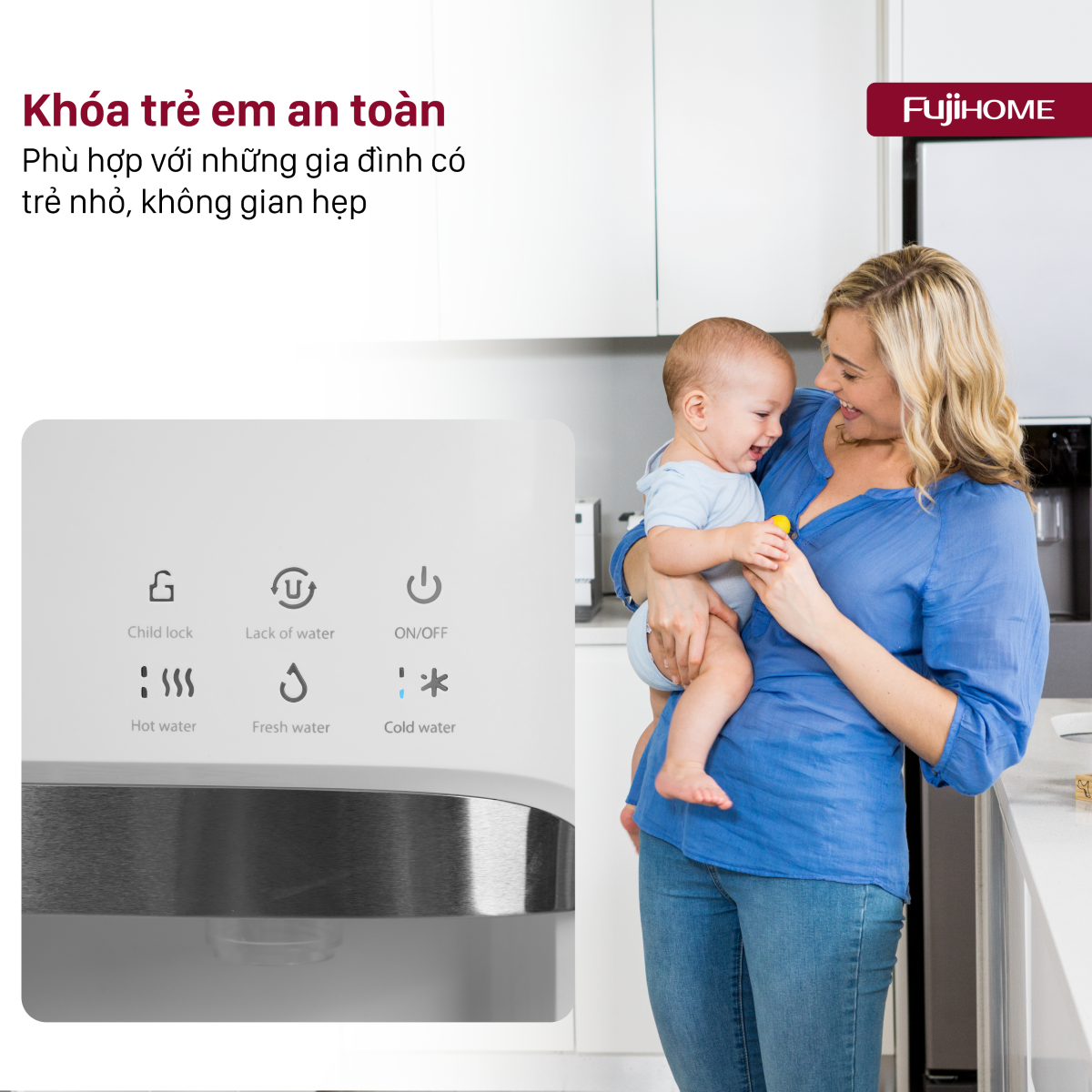 Cây Nước Nóng Lạnh Bình Âm Kèm Chức Năng Làm Đá Fujihome WD628C-IM 6