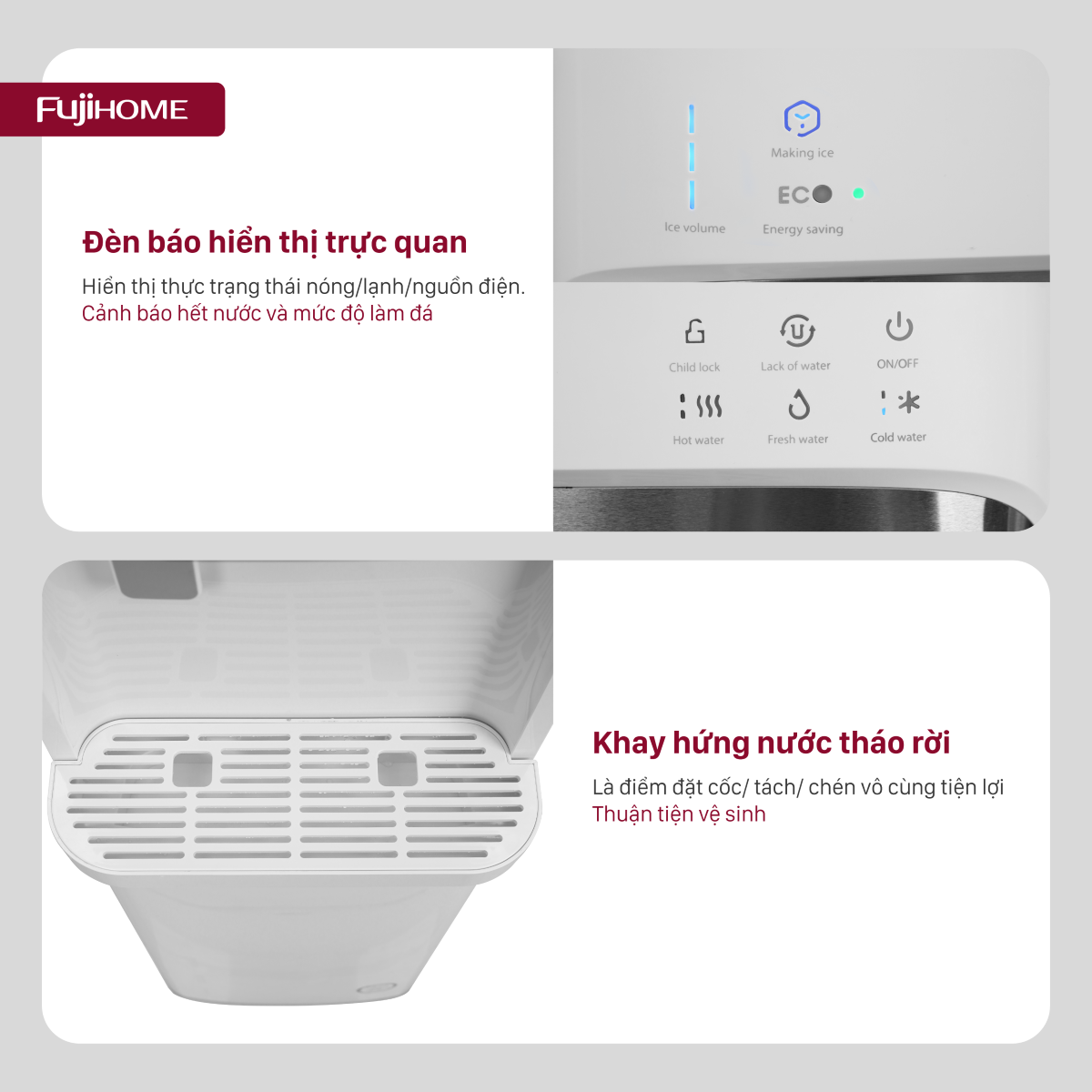 Cây Nước Nóng Lạnh Bình Âm Kèm Chức Năng Làm Đá Fujihome WD628C-IM 7