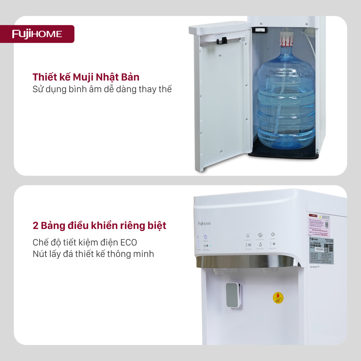 Cây Nước Nóng Lạnh Bình Âm Kèm Chức Năng Làm Đá Fujihome WD628C-IM 8