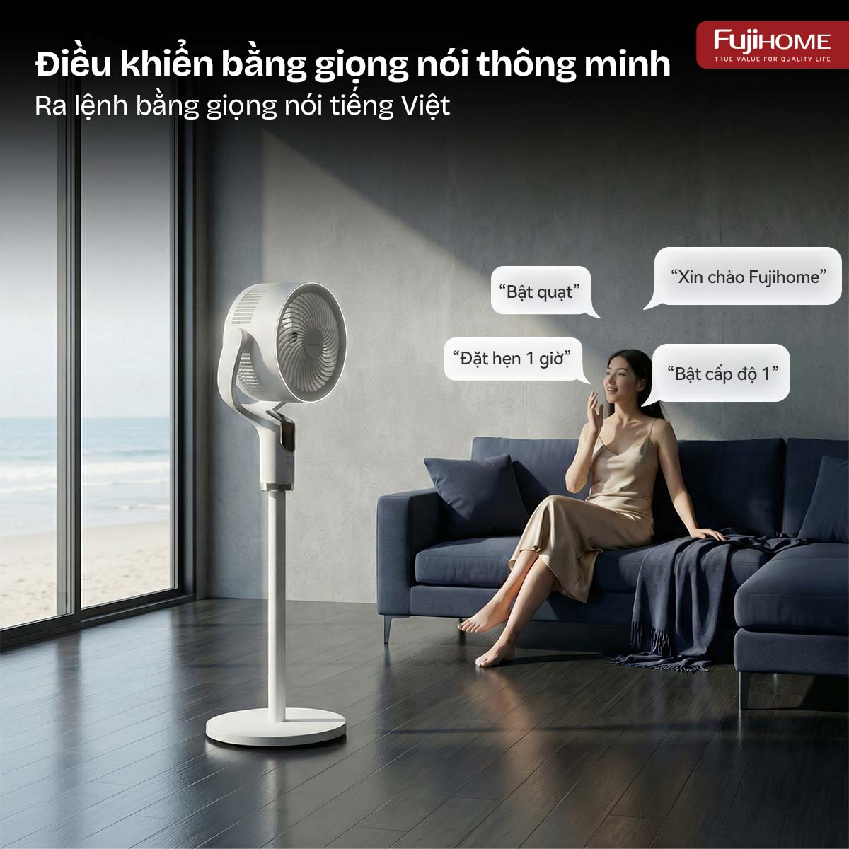 Quạt Tuần Hoàn Thông Minh, Ra Lệnh Giọng Nói Fujihome CFR04-Voice (Màu ghi) 3