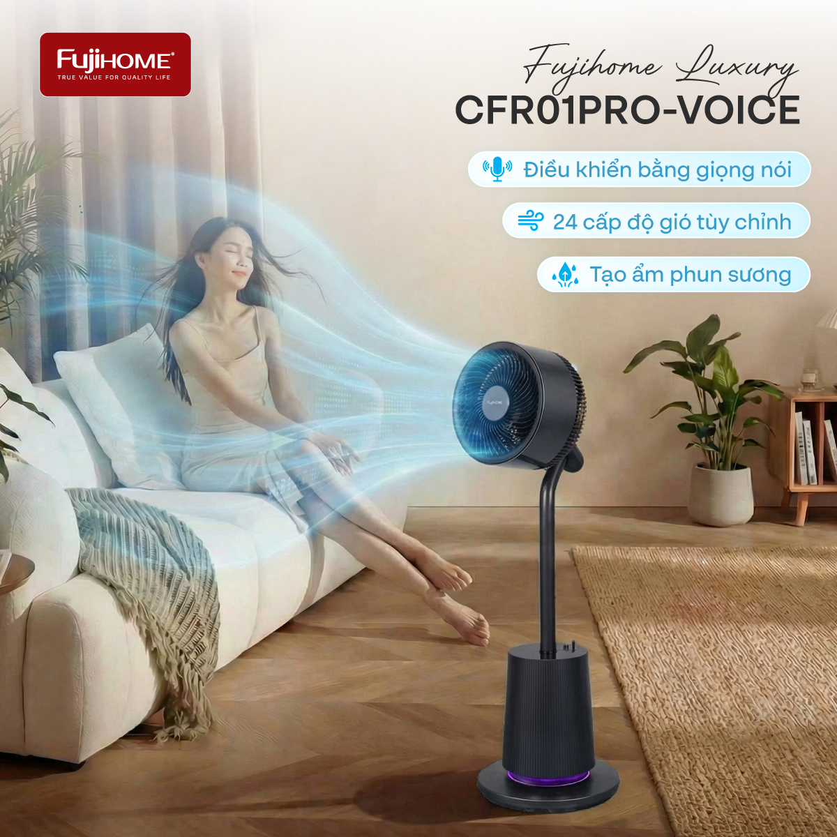 Quạt Tuần Hoàn Thông Minh, Ra Lệnh Giọng Nói Fujihome Luxury CFR01PRO-VOICE (Màu đen) 1