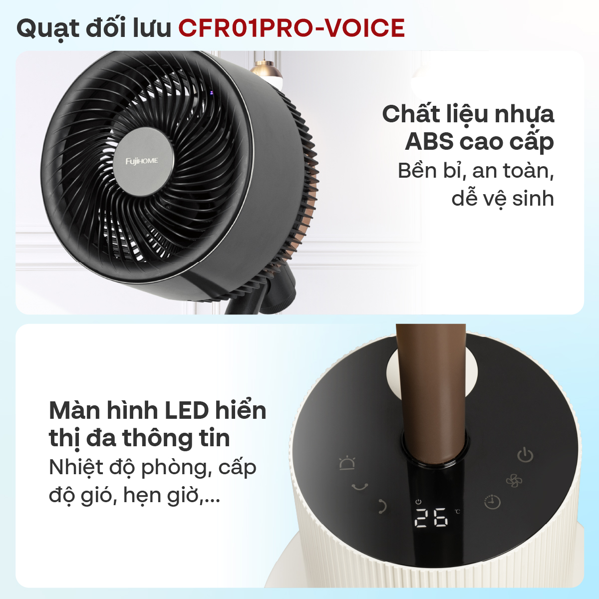 Quạt Tuần Hoàn Thông Minh, Ra Lệnh Giọng Nói Fujihome Luxury CFR01PRO-VOICE (Màu đen) 10