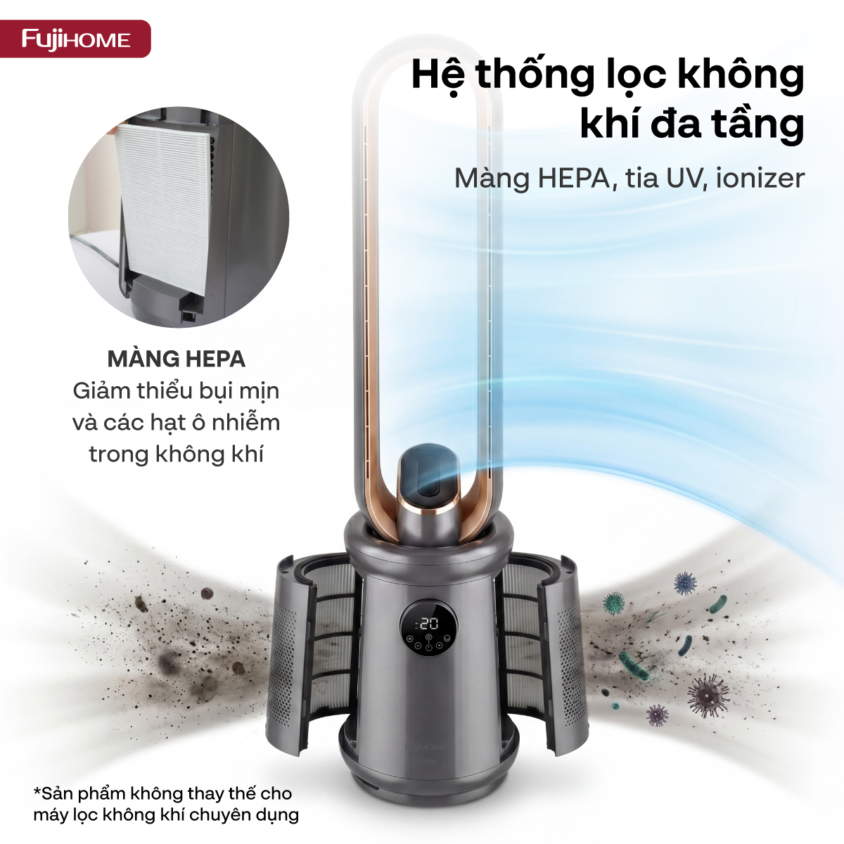 Quạt Không Cánh Điều Khiển Giọng Nói Fujihome Luxury BF15-HEPA-VOICE (Màu trắng) 4