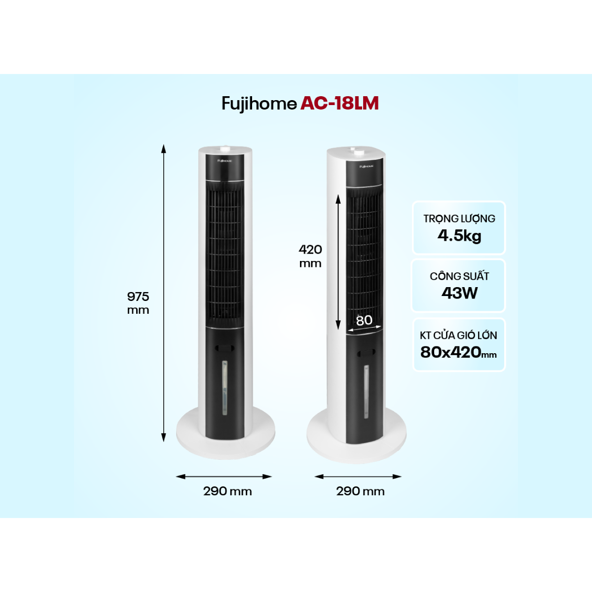 Quạt Tháp Hơi Nước Fujihome AC-18LM 43W 7