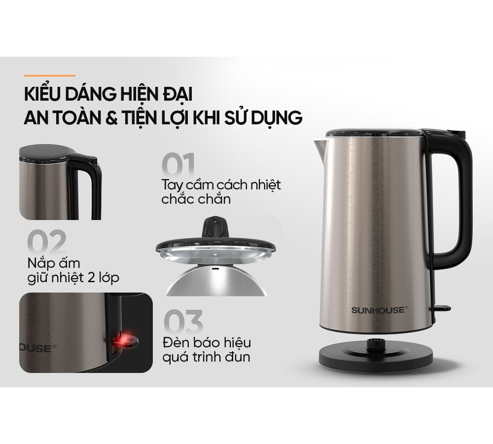 Ấm Siêu Tốc Inox 2 Lớp 2 Lít Sunhouse SHD1396 6
