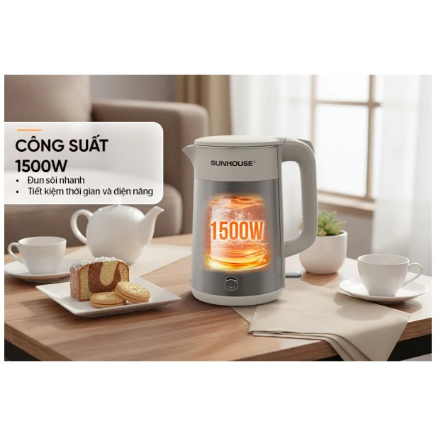 Ấm Siêu Tốc Inox 3 Lớp 1.8 Lít Sunhouse SHD1376