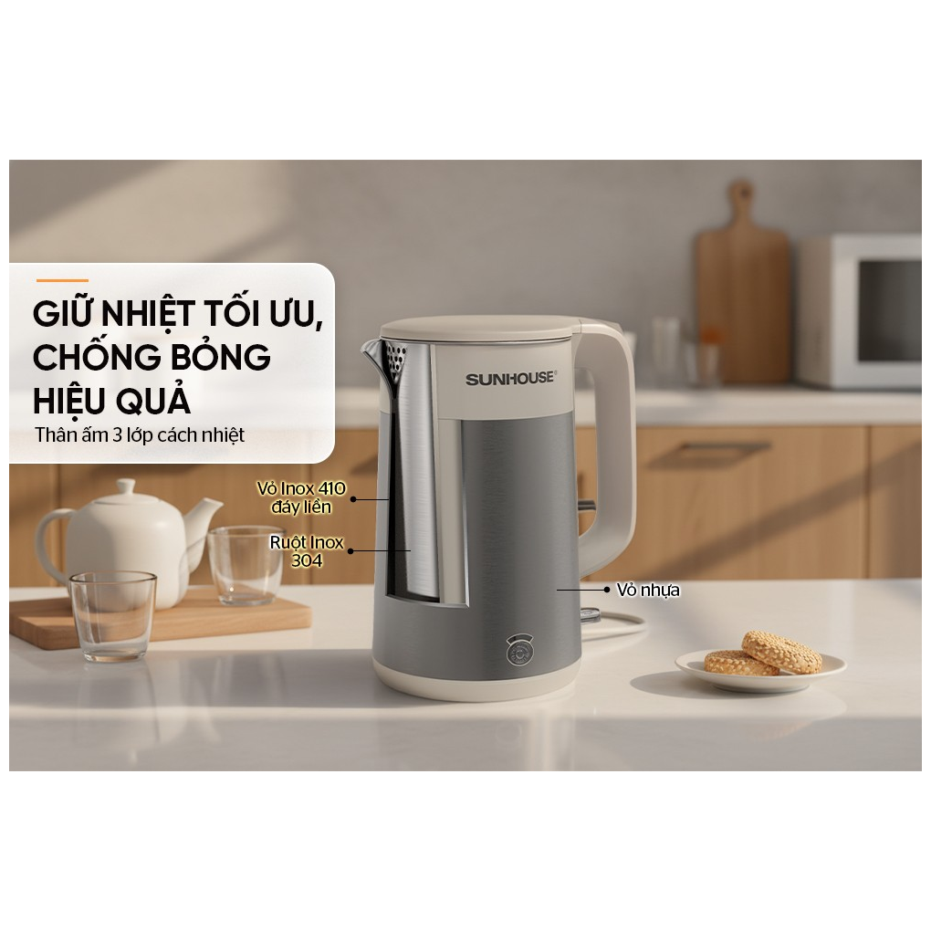 Ấm Siêu Tốc Inox 3 Lớp 1.8 Lít Sunhouse SHD1376 7