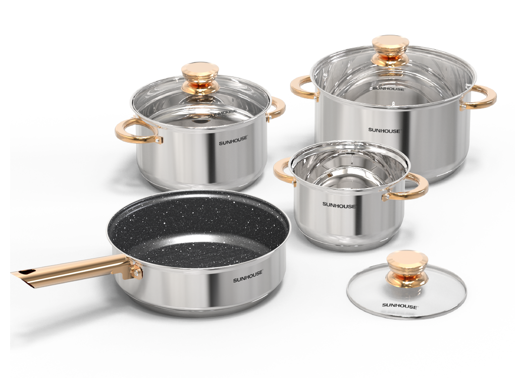 Bộ Nồi Chảo Inox 5 Đáy Sunhouse SHG789 0