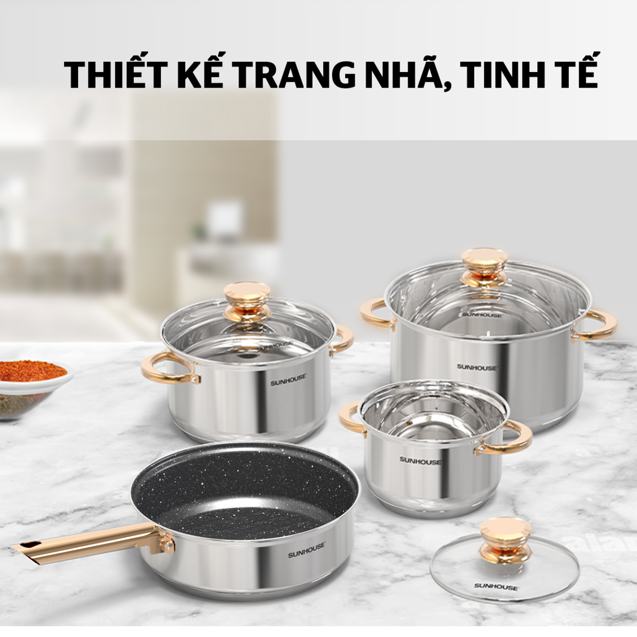 Bộ Nồi Chảo Inox 5 Đáy Sunhouse SHG789 2