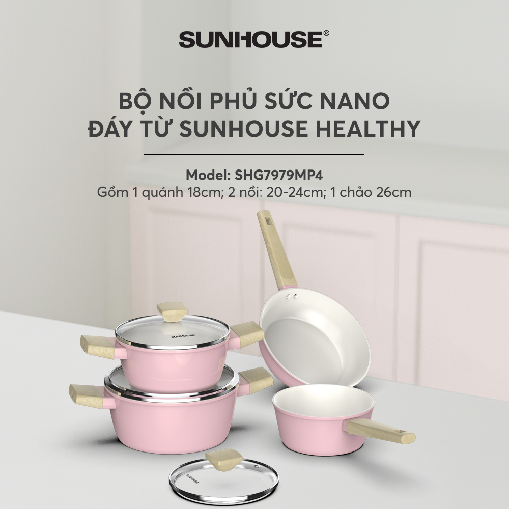 Bộ Nồi Phủ Sứ Nano Đáy Từ Sunhouse Healthy SHG7979MP4 7