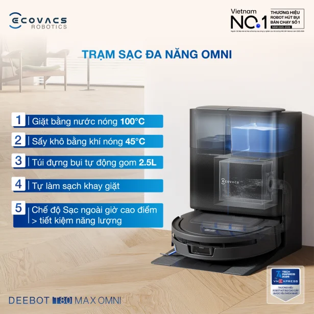 Robot Hút Bụi Lau Nhà Ecovacs T80 Max Omni Black