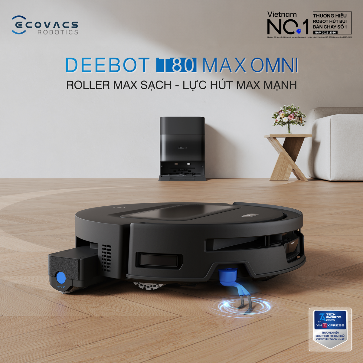 Robot Hút Bụi Lau Nhà Ecovacs T80 Max Omni Black 12