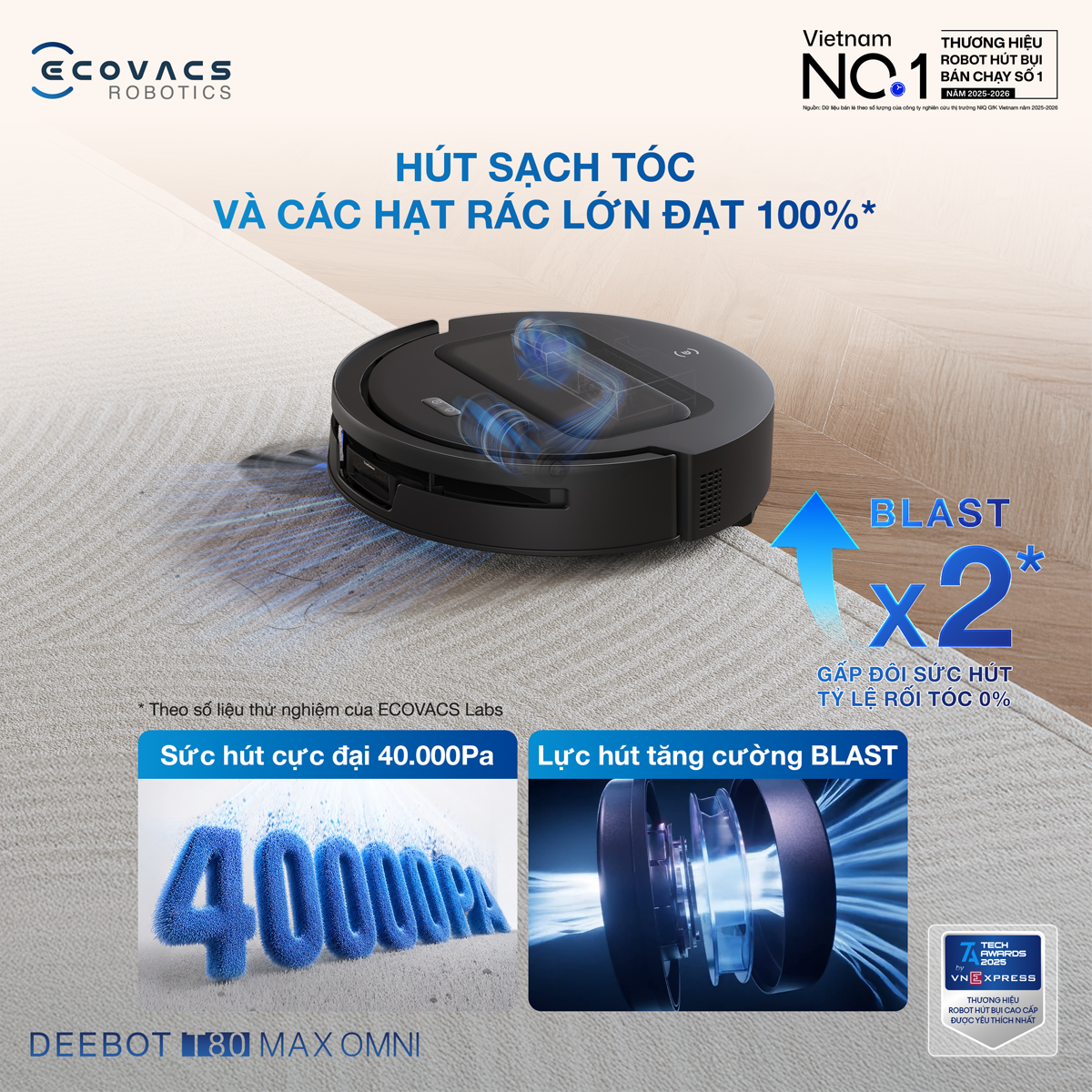 Robot Hút Bụi Lau Nhà Ecovacs T80 Max Omni Black 16