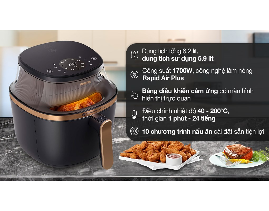Nồi Chiên Không Dầu Philips NA332/00 6.2 Lít 7