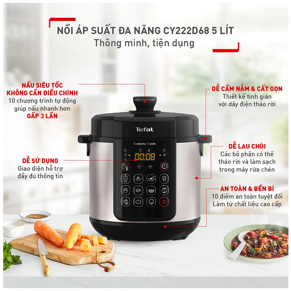 Nồi Áp Suất Điện Tefal CY222D68 5 Lít 4