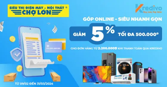 Giảm 5% lên đến 500.000 đồng khi thanh toán trả góp qua Kredivo