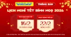 Thông báo lịch nghỉ Tết Bính Ngọ 2026