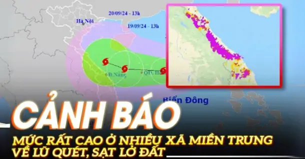 Bản đồ cảnh báo lũ quét, sạt lở tại nhiều xã miền Trung ở mức báo động