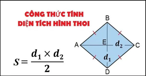 Công thức tính diện tích hình thoi kèm bài tập thực hành